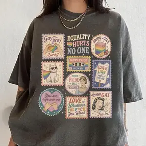 Comfort Color Pride Month LGBTQ Stamps Tee, Immigration Rights, LGBTQ+ Support Shirt, Equality Top, Feminist Apparel