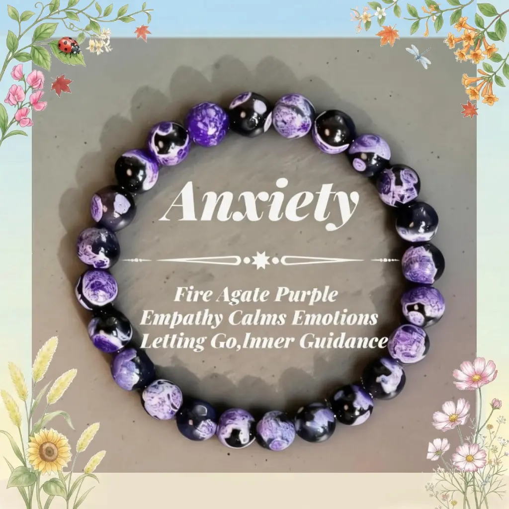 Purple Fire Agate Crystal Bracelet for Anxiety Relief & Calm - Grounding Healing Stone, Handmade Gemstone Jewelry Empathy Inner Guidance