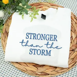 Embroidered Stronger Than The Storm Sweatshirt, Christian Faith Crewneck, Bible Verse Sweatshirt