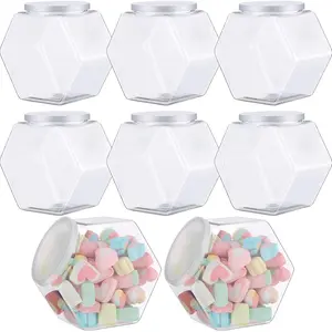 Yahenda 8 Pcs Hexagon Plastic Jars Cookie Jars with Airtight Lids Clear Candy Jar Wide Round Mouth Snacks Dog Food Candy Containers Reusable Coffee Display for Gifts and Storage (30 oz)
