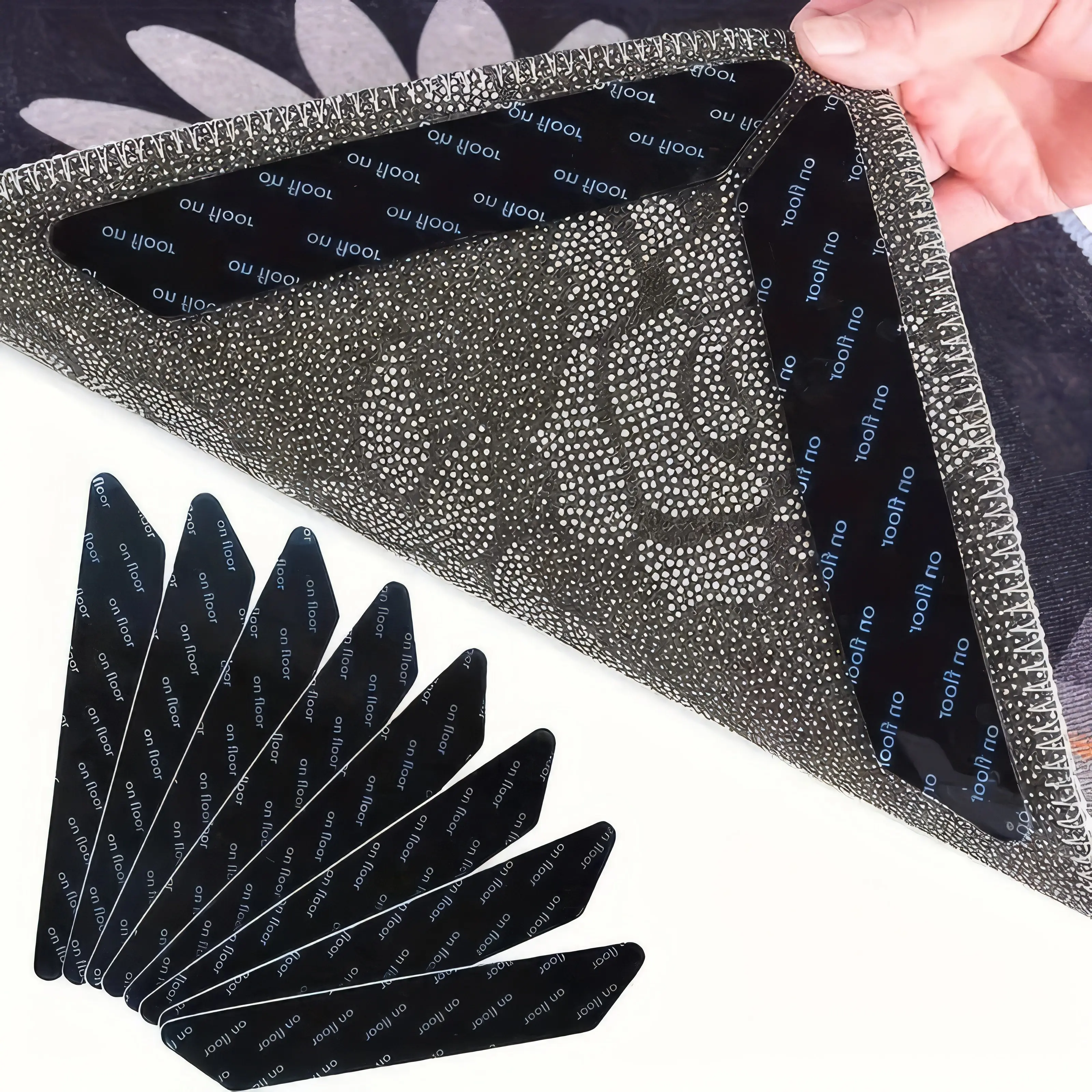 12 Pack Double Sided Rug Grippers, Non Slip Carpet Tape Pads, Reusable Washable Rug Stickers, Anti Curling Adhesive Rug Holders, for Hardwood Floors Tile Laminate Area Rugs