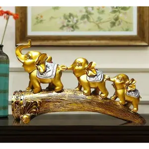 Feng Shui ornament auspicious good luck ornament town house home living room hotel business occasion multi-scene office entrance handicraft decoration lucky golden elephant, gift statue