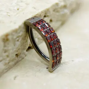 Titanium Belly Button Piercing Ring, Triple Row Red Gem Decor Simple Style Non Dangle Cute Dainty Belly Button Clicker Ring, Navel Ring Female