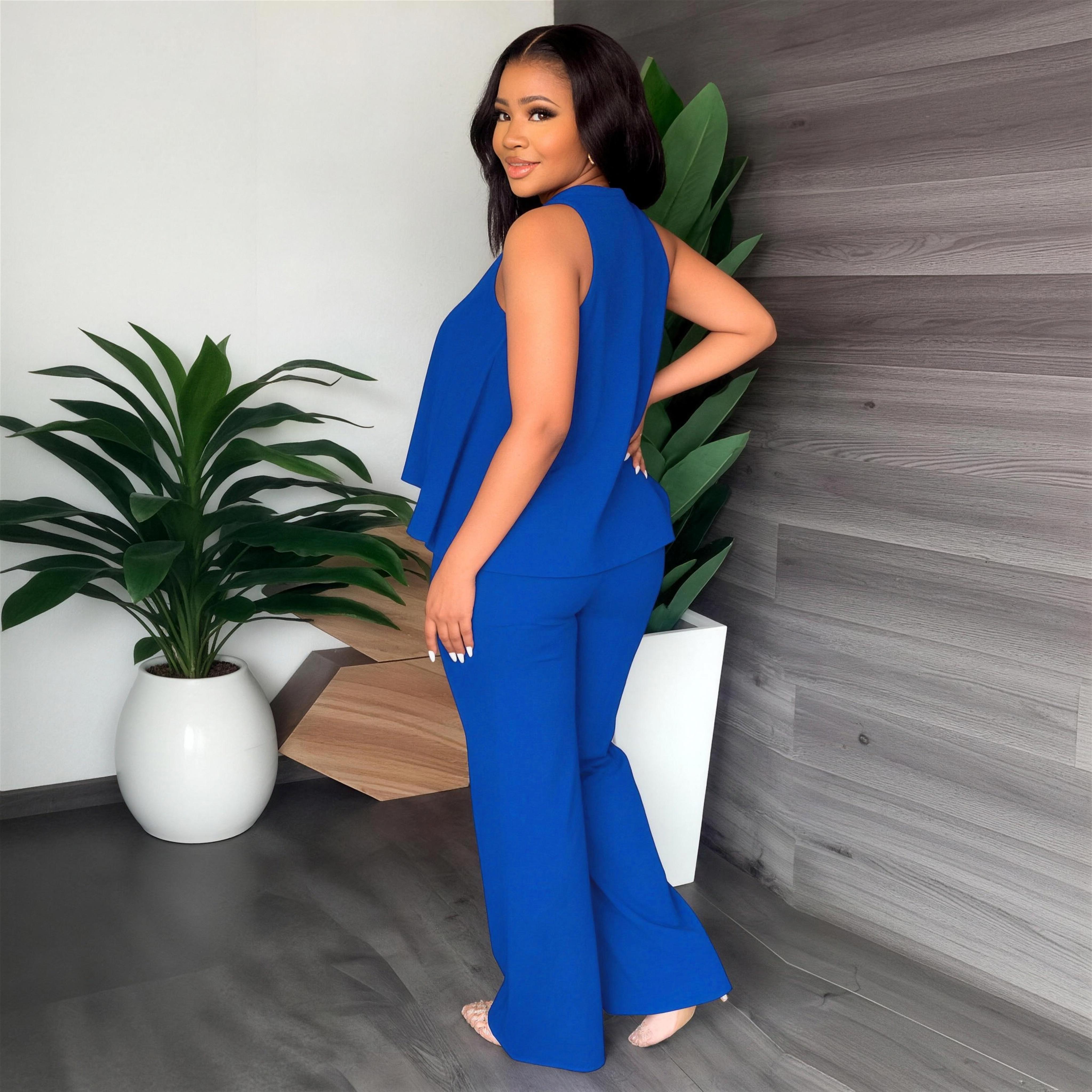 Women's Spring-Summer Set:Lightweight Flowy Halter Two-Piece with High-Waisted Wide Leg Pants–Comfortable, Stylish, and Perfect for Every Casual to Dressy Occasion This Season Clothes Womenswear Suits Top Trouser