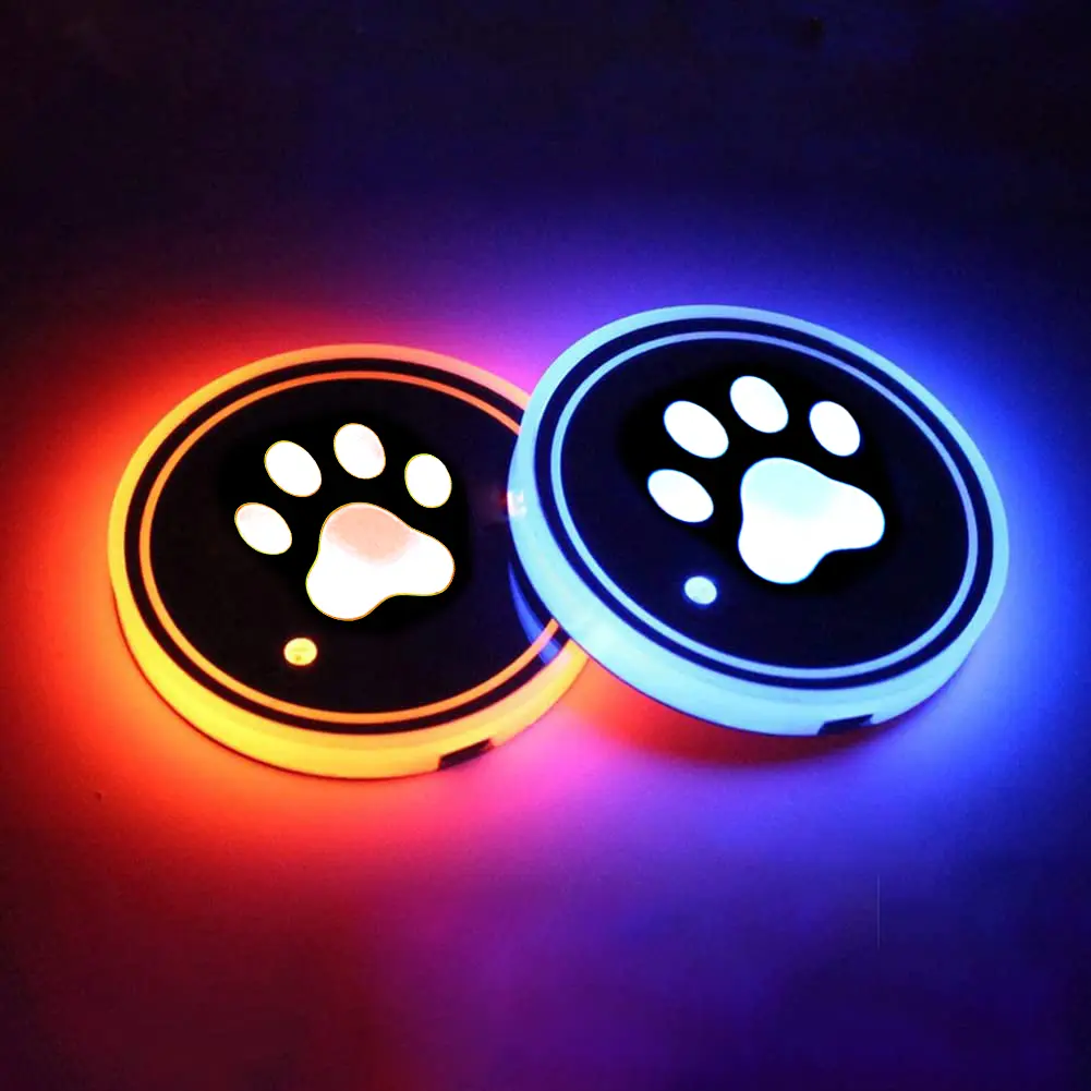 DIBMS LED Cup Holder Lights 2PCS - Rechargeable 7 Color-Changing Light Up Cup Holder Insert Coasters for Car Accessories for Teens, Men & Women Decoration Ambient, Car Ornament Lamp Vehicle