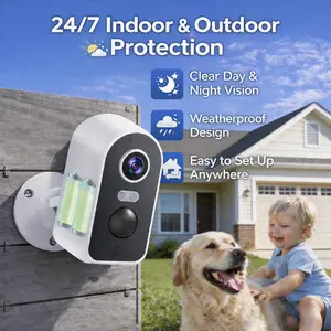 2K Wireless Outdoor Security Camera, Battery Powered, Waterproof, Wide Angle, Color Night Vision for Front Door, Garage & Backyard