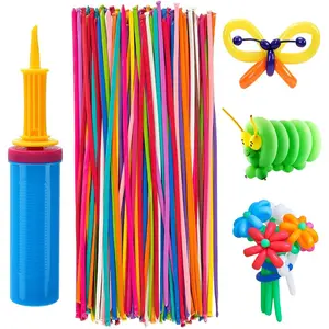 100 Pcs 260Q Balloons Kit with Pump - Kids Premium Latex Twisting Long Balloons to Make Animals Flowers, Fun Rainbow Balloons for Party Boys Girls Christmas Birthday Gifts Clowns Wedding Decor