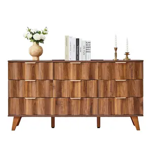 Giratree 3 6 9 Drawer Dresser, Modern Fluted Storage Dresser with Deep Drawers and Metal Handles, Wood Chest of Drawers Storage Organizer for Bedroom, Living Room, Hallway