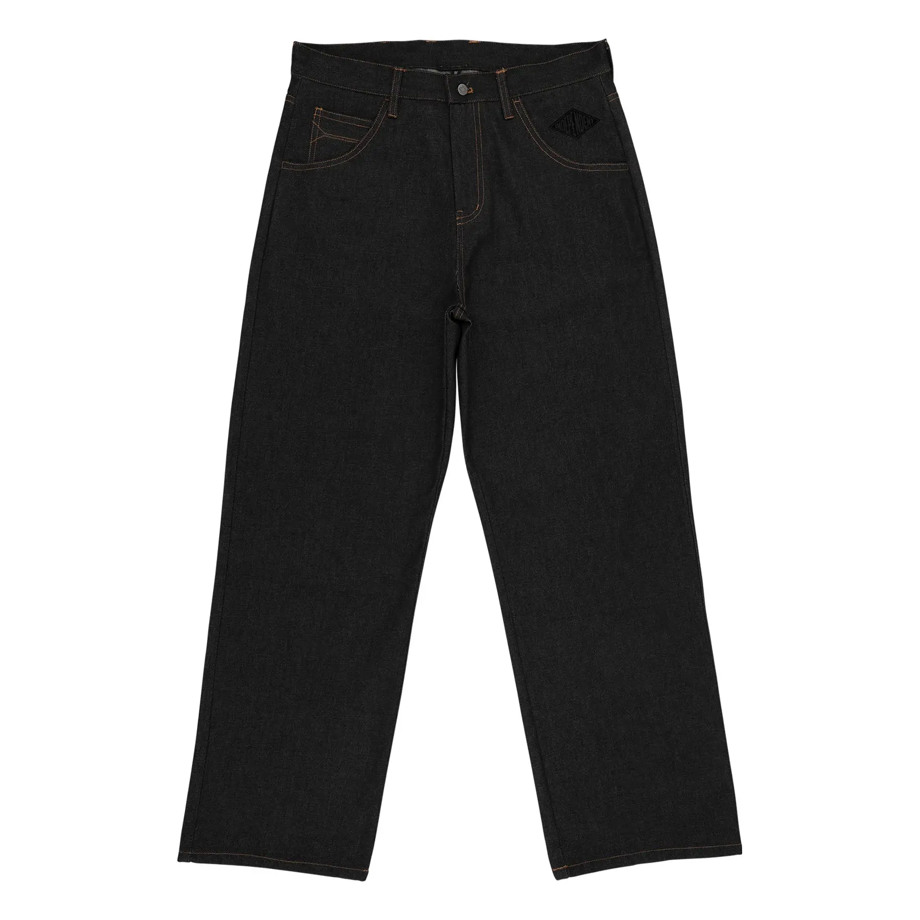 Men's 12Oz Relaxed Fit Embroidered Casual Jeans with Belt, Belt Loops, Button, Back Patch, Discharge Print, Pocket - Menswear Streetwear Style