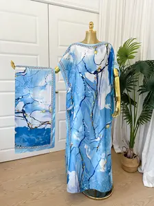Elegant blue bohemian style long dress, suitable for beach vacations, multifunctional nightgown robe