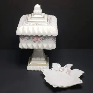 Westmoreland Hand Painted Wedding Box & Trinket Dish (Vintage)