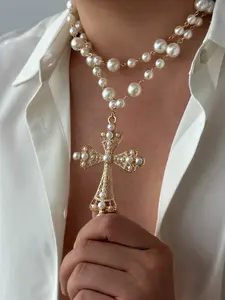 Exaggerated Style Necklace High-End Hip-Hop Stackable Clavicle Chain Accessory, Casual Metal Pendant for All Seasons