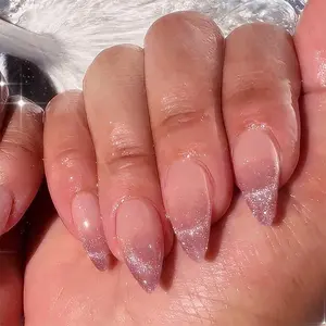 Glitter French Style Fake Nails, French Tip Nails, 1 Box Short Almond False Nails for Women & Girls DIY Nail Art, Effortless Press on Nails Manicure Set, Glitter Decorative Nails