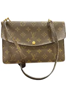 Pre-owned Louis Vuitton Coated Canvas Crossbody Monogram Double Pochette Rabat
