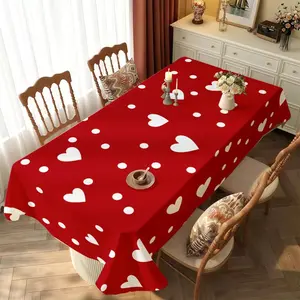 1pc Polyester Tablecloth, Colorful Polka Dot&Heart Design, Thickened Waterproof Oil - proof, Multiple Specifications Available, Washable, Suitable for Home&Outdoor Use, Cozy Dining Decor
