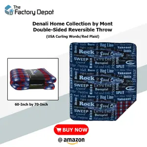 The Factory Depot Denali Home Collection by Mont Double-Sided Reversible Throw 60x70 USA Curling Words Red Plaid Blanket