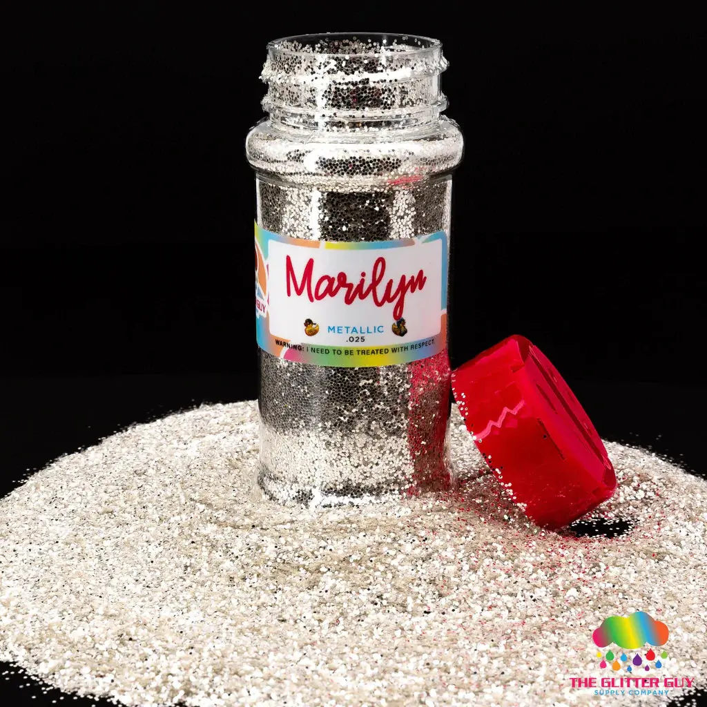 The Glitter Guy Marilyn Silver Metallic Glitter, Solvent Resistant Polyester in a Fine 1/40 Cut for DIY Crafts, Cosmetic Use & Nail Supplies, 100ml Shaker (76-80g), Basic