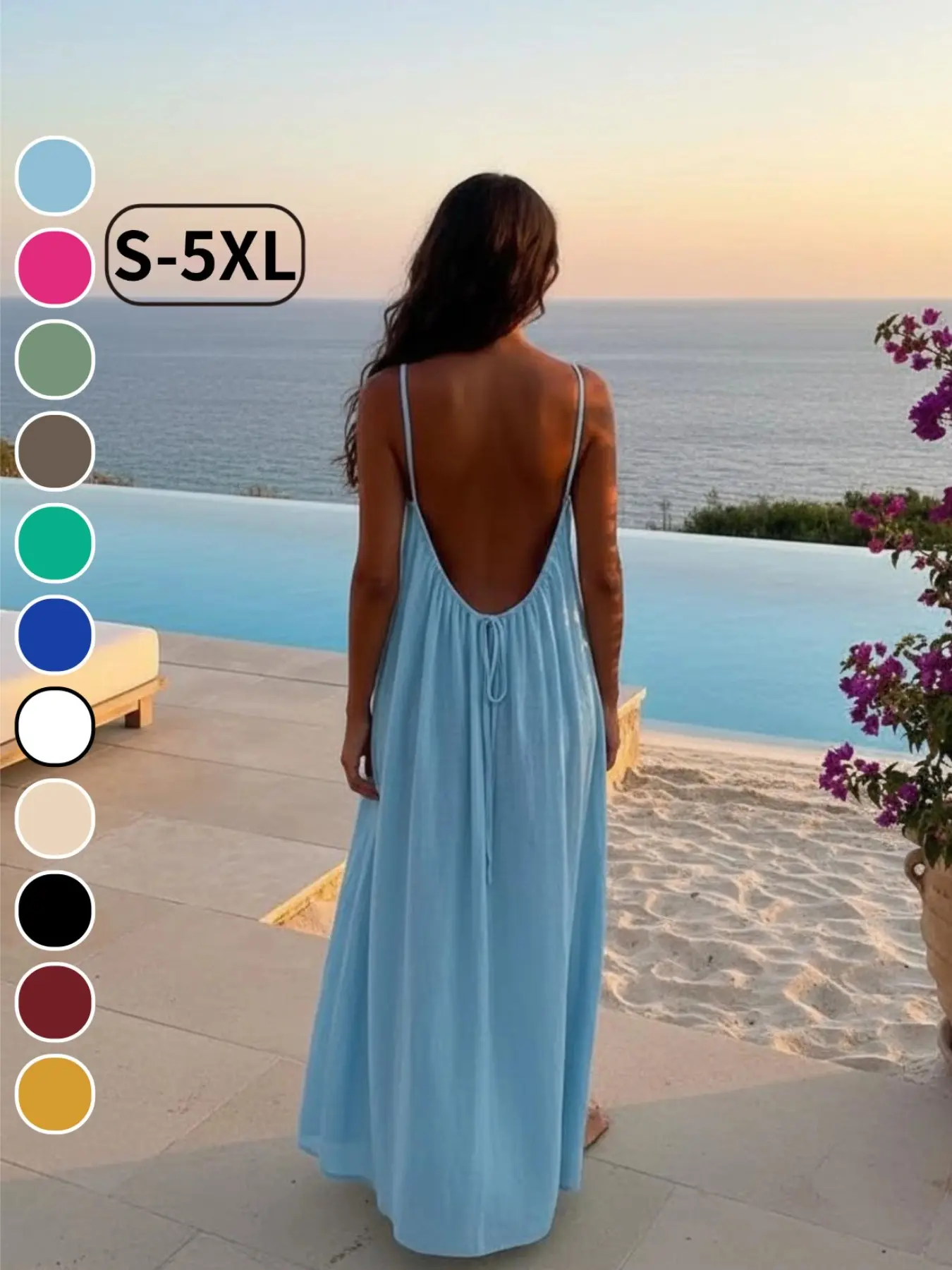 S-5XL Women's Basic Solid Color Sleeveless Spaghetti Strap Lounge Dress, Elegant Long Summer Nightgown, Nightwear, Loose-Fitting Casual Home Wear, Loungewear