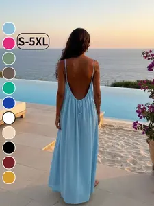 S-5XL Women's Solid Color Sleeveless Lounge Dress, Loungewear, Elegant Long Summer Nightgown, Loose-Fitting Casual Home Wear