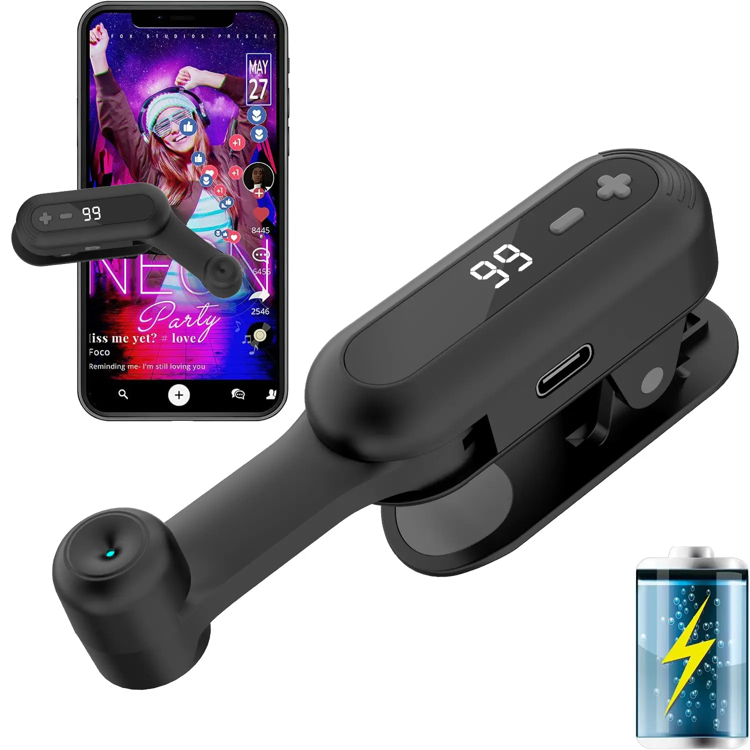 Customizable Timing Auto Clicker Tool, Black Portable Screen Tapper for iPhone, Hands-Free Automatic Tap Operation for TikTok Live Likes, Social Media Daily Tasks and Lightning Deals