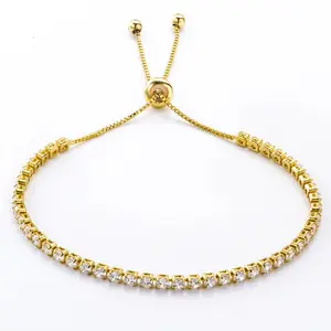 Full diamond 14K gold adjustable tennis bracelet. Adjustable bracelet, suitable for banquets, daily wear, the perfect birthday gift for ladies.