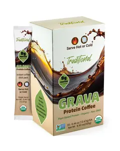 Grava Organic Plant Protein Coffee Sticks Traditional Unsweetened - 8g Plant Protein, 80mg Caffeine - USDA Organic, Non-GMO & Fair Trade - Gluten Free & Vegan - Single Serve Packet, 20 Servings