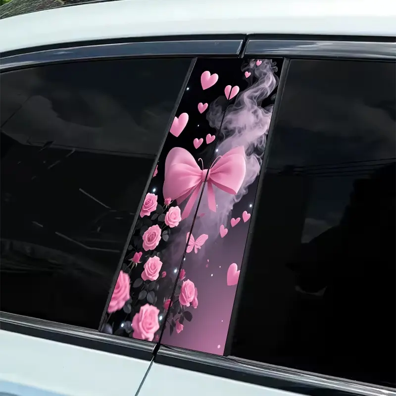 2 pieces/set of pink flower design - vinyl Car Decorative Sticker - DIY art protective cover, suitable for car B pillar - easy to paste and durable design, suitable for cars, Automotive Decoration, Car Decals