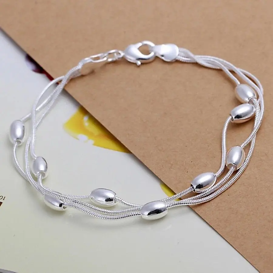 925 Sterling Silver Bracelet Women Lady Bead Chain Jewelry Wedding Daily Wear Elegant High Quality Fashion Accessory Durable Design, Stackable Bracelets, Pretty Bracelet