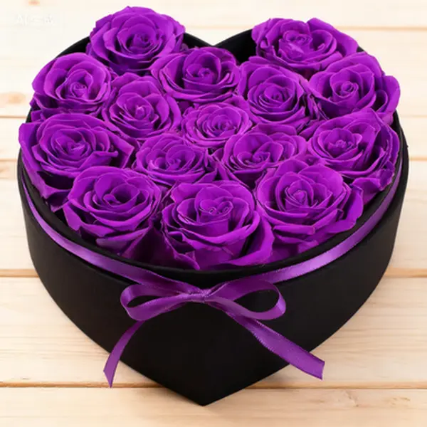16-Piece Eternal Purple Preserved Roses Bouquet Gift Set - Premium Feminine Decorative Flowers in Luxury Gift Box, No Watering Long-Lasting Decoration for Room, Anniversary Present for Women, Home Window Decor