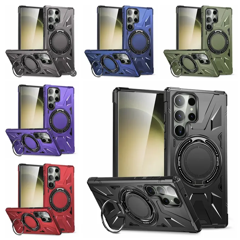 Shockproof MagSafe Magnetic Case Cover For Samsung Galaxy S24 / S24+P / S24 Ultra / Shockproof Protection Ring Stand Kickstand Protector Protective