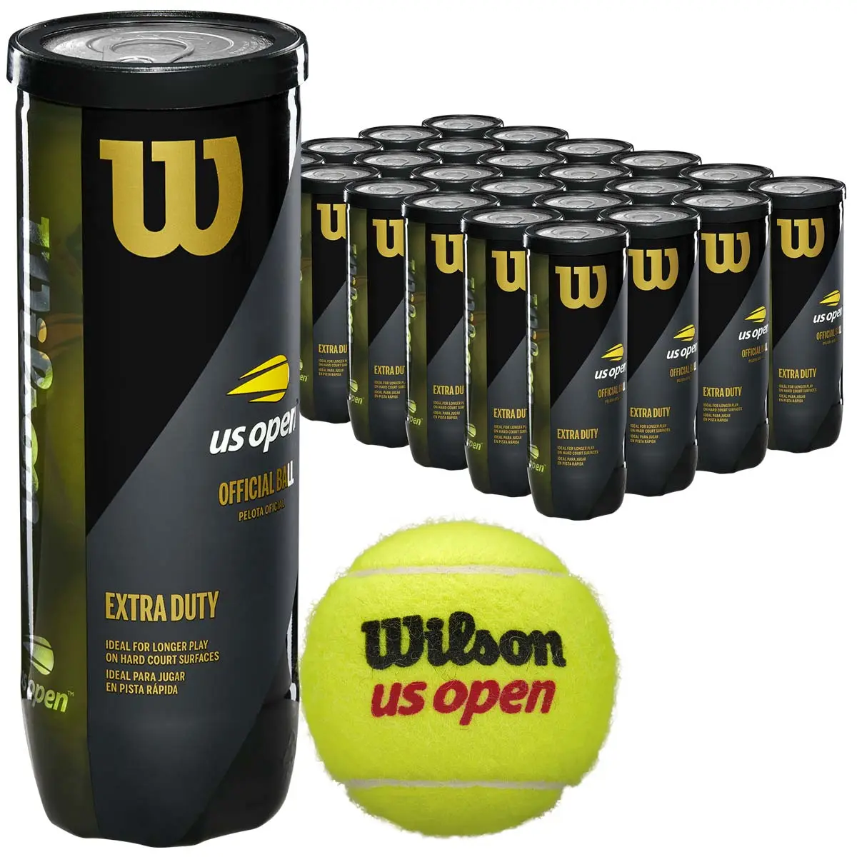 Wilson US Open Official Extra Duty Real Tennis Balls, Natural Rubber Core, Premium Woven Felt, for Advanced Level Players & Hard Courts - 24-Can Case (72 Balls), Real Tennis Ball, Players At Advanced Level