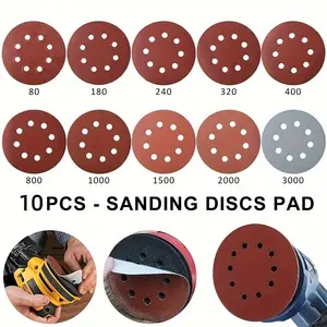 10pcs Air-Operated Sanding Discs Car Dust Extraction Polishing Pads, Velcro Abrasive Sheets for Auto Detailing & Grinding Tools
