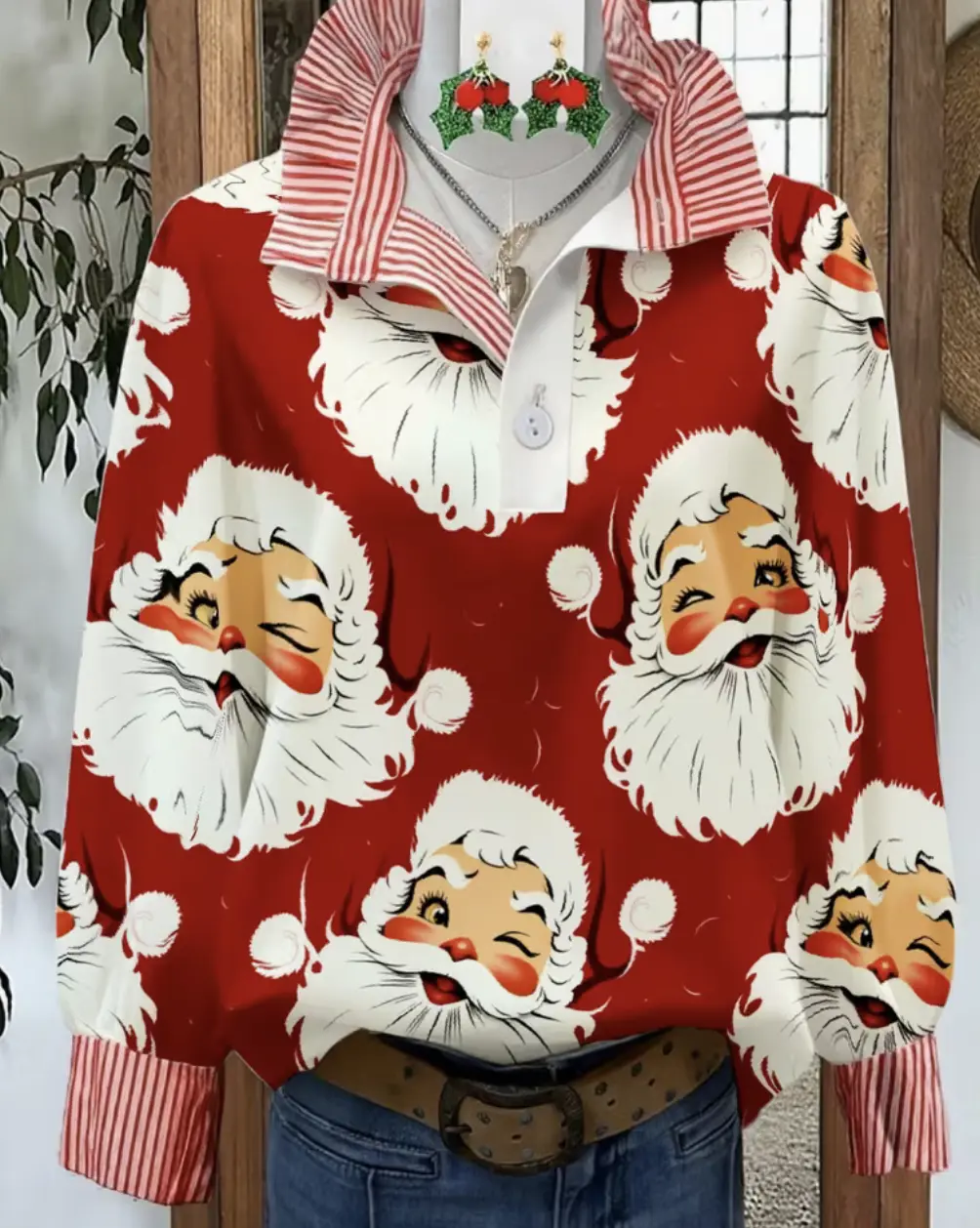 Santa Womens Blouse Christmas