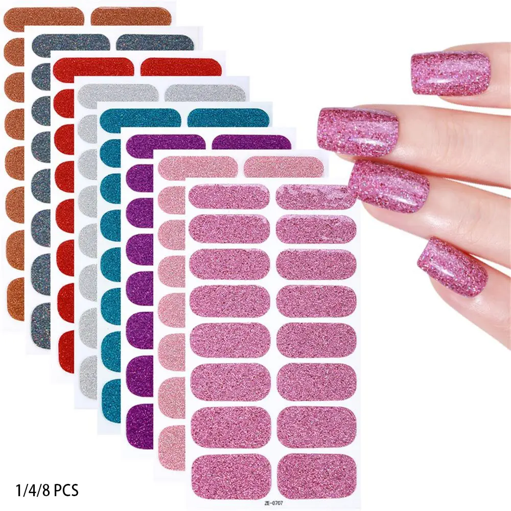 ✨ Solid Color Glitter Nail Wraps｜Removable Waterproof False Nail Stickers, Nail Art Stickers – 16pcs Self-Adhesive Ready-to-Use Nail Strips – Durable & Waterproof – 5-Minute Quick Manicure – Perfect for Home DIY