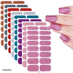 ✨ Solid Color Glitter Nail Wraps｜Removable Waterproof False Nail Stickers, Nail Art Stickers – 16pcs Self-Adhesive Ready-to-Use Nail Strips – Durable & Waterproof – 5-Minute Quick Manicure – Perfect for Home DIY