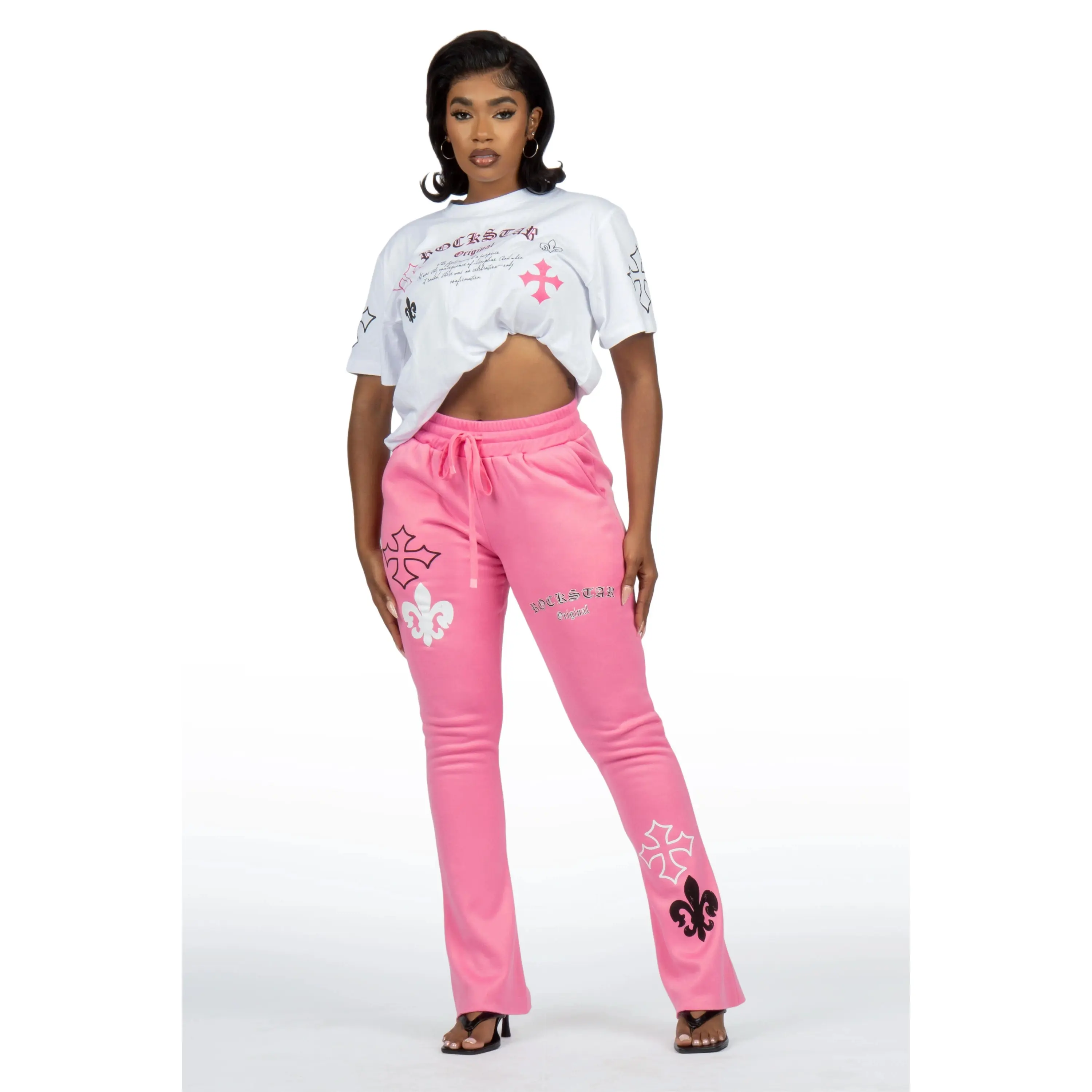 Deshunique White/Pink T-Shirt Stacked Track Set