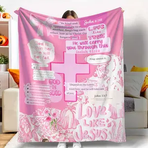 Christian Faith Flannel Blanket Inspirational Scripture Prints Soft Cozy Warm Throw for Home Bedroom Church Prayer Room Holiday Gift