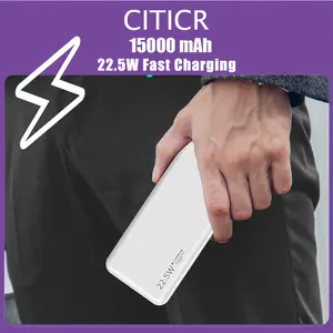 15000mAh Portable Power Bank, 22.5W Fast Charging, PD20W Speed Compact , USB-A & USB-C & USB Micro Input/Output Battery Pack for Smartphone, iPhone Charger , Galaxy Device, Black White, 210g Super Light