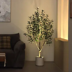 DR.planzen 5FT Faux Olive Tree with Warm White LED Fairy Lights - Realistic Artificial Olive Tree for Indoor Outdoor Home Decor