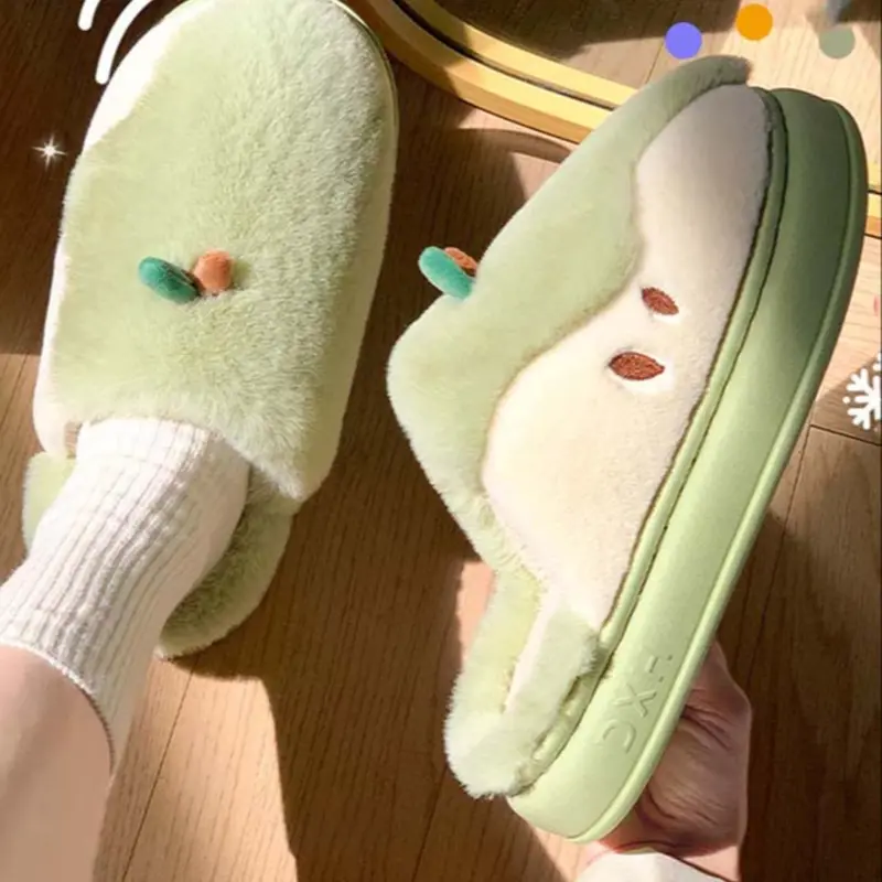 New Cute Plush Apple Winter Indoor Home Warm Fleece Lined, Outdoor Wearable Comfortable Casual Shoes Fuzzy House Slippers Daily Casual Slippers for Women & Men