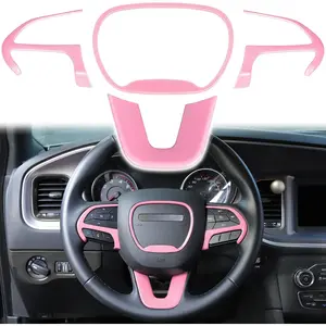 4PCs ABS Steering Cover Wheel Trim Interior Accessories fit for Dodge Challenger Charger 2015-2024, for Dodge Durango and for Jeep Grand Cherokee SRT8 2014-2024 (Pink)
