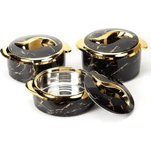 3-piece insulated casserole set with lids - stainless steel insulated serving bowls, suitable for both hot and cold food, ideal for serving Indian flatbreads, salads, soups, and party food (2.6/2.1/1.6 quarts), for cooking purposes only