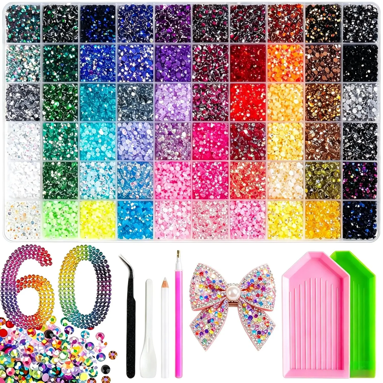 Bedazzling Kit 60000Pcs 60 Color Resin Jelly Rhinestones, Multicolor 3mm Flatback Gems for Diamond Art, Bedazzler Kit with Tools - Christmas Birthday Gifts for Women gifted jewelry