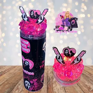 20 Oz Valentine Halloween Character Pink And Black Light Up Ice Tumbler With Removable Magnetic Lid Featuring Unique Movie Themed Design