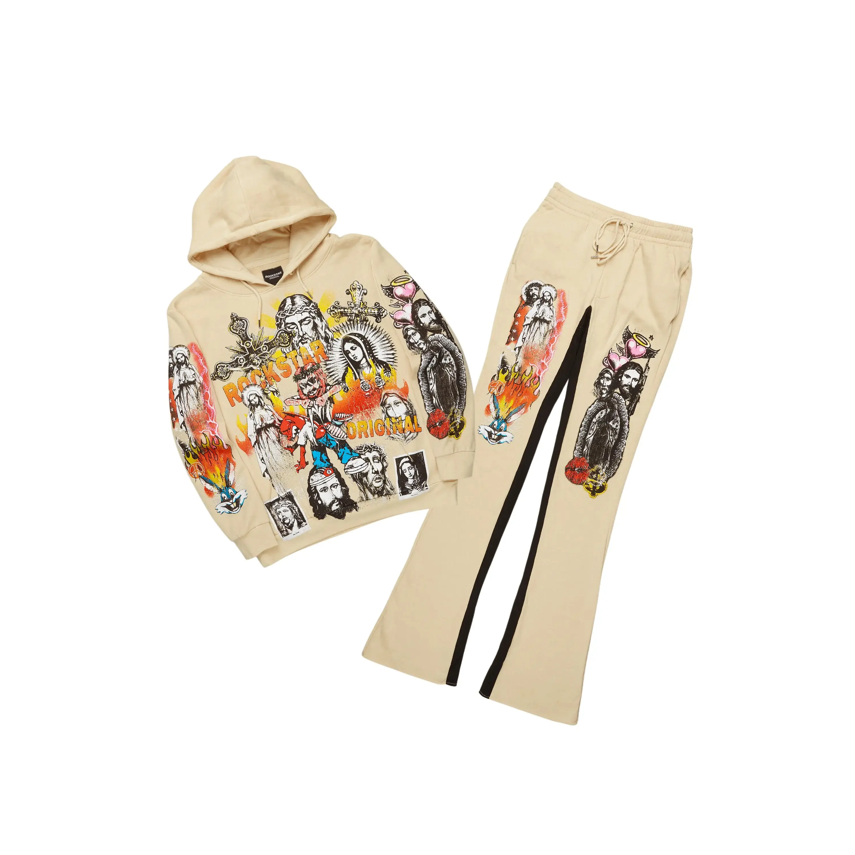 Santos Beige Hoodie/Baggy Track Pant Set Santos Beige Hoodie/Baggy Track Pant Set
