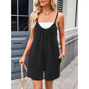 Women's Twisted Strap Overalls Versatile Pocket Straight Leg Jumpsuit for Women Womenswear Crochet