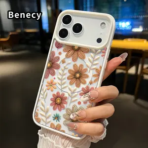 Magnetic Soft Case for iPhone 17 Pro Max 16 15 14 Plus 13 12 11 Air XR X XS Non-Yellowing Drop Protection Transparent Acrylic Floral Pattern Shockproof Silicone Cover Supports Wireless Charging
