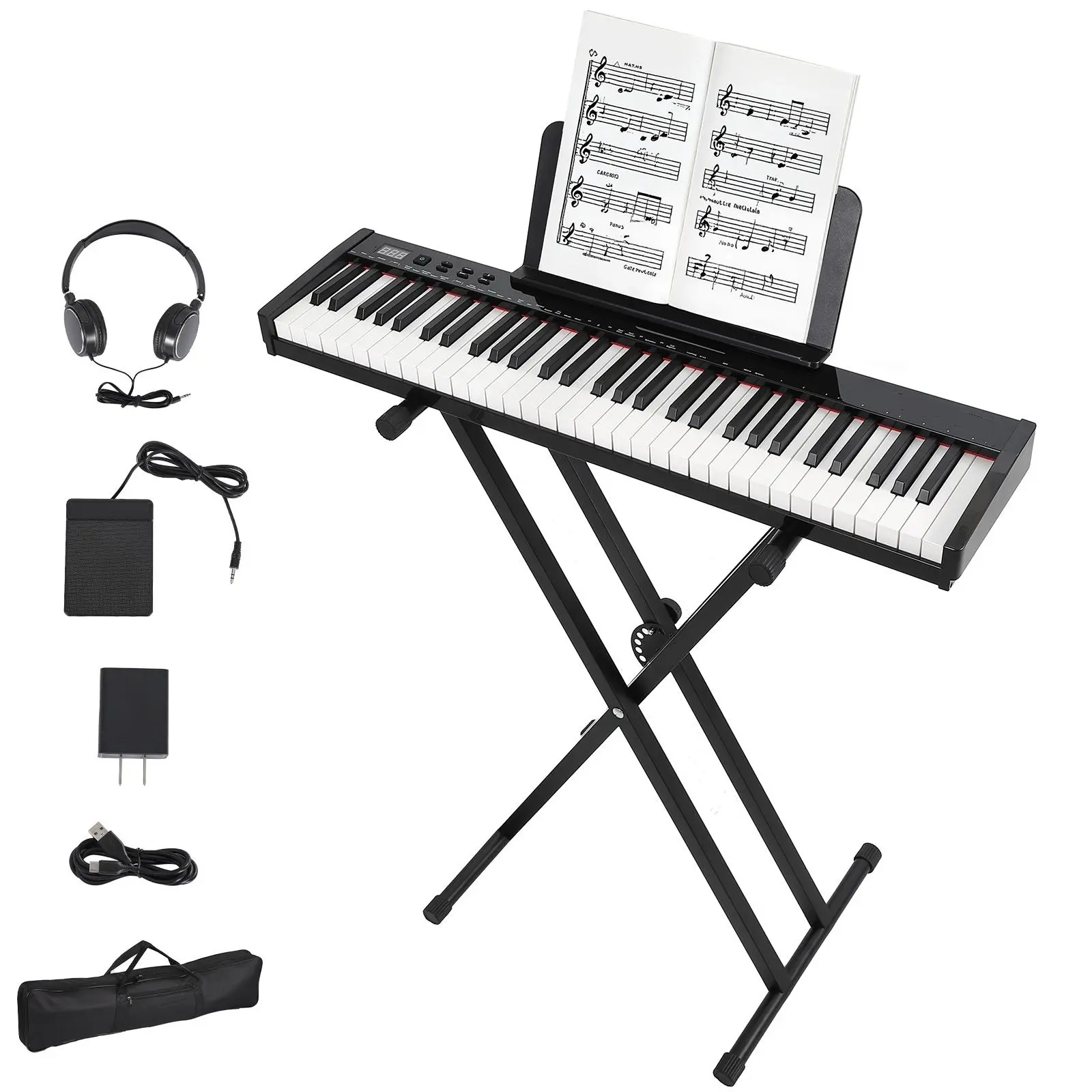 61-Key Semi-Weighted Portable Keyboard Piano – Electric Piano with Music Stand & Power Adapter, Perfect for Beginners & Professional Musicians
