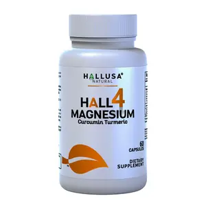 HALLUSA NATURAL HALL4 Magnesium Complex Dietary Supplement, 60 Capsules - Multi-Magnesium (Malate, Aspartate, Taurate, Bisglycinate) & Curcumin Turmeric - Gluten-Free, Non-GMO Mineral Supplement for Muscle Relaxation, Energy Support