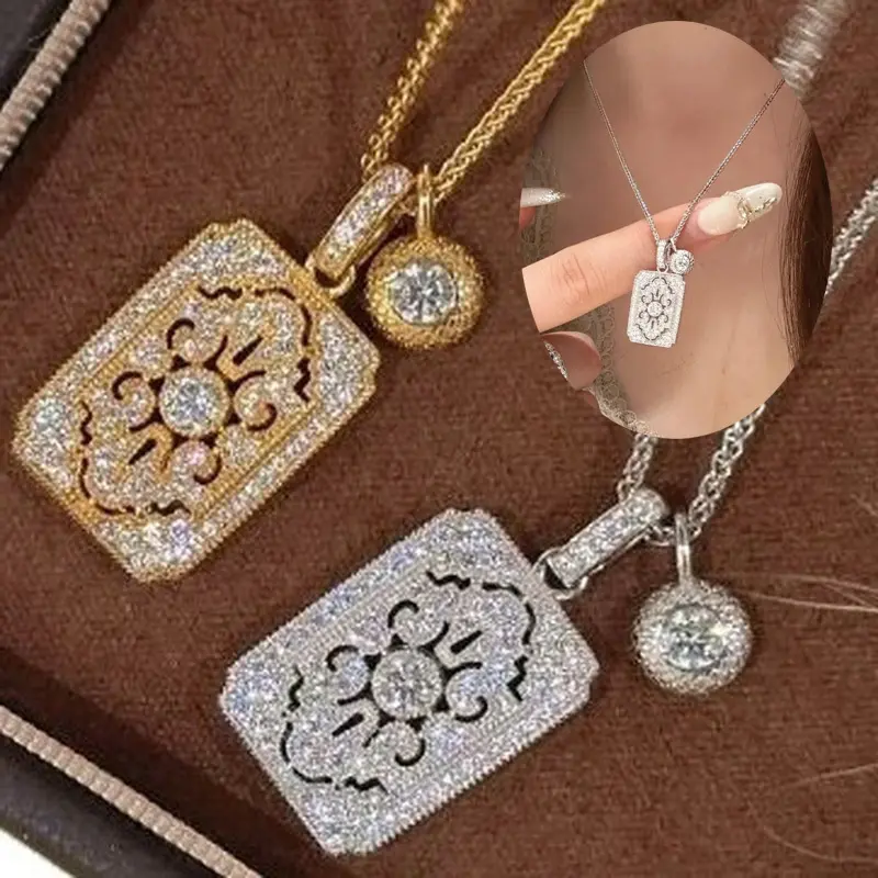 1Pcs Fashionable Bohemian Hollow Square Necklace, Available in Golden and Silvery, Elegant & Minimalist Style, Inlaid with Synthetic Zirconia, 18K Golden Plated - Gentle and Sweet Design, Ideal for Birthdays, Festivals and Valentines Day Gifts